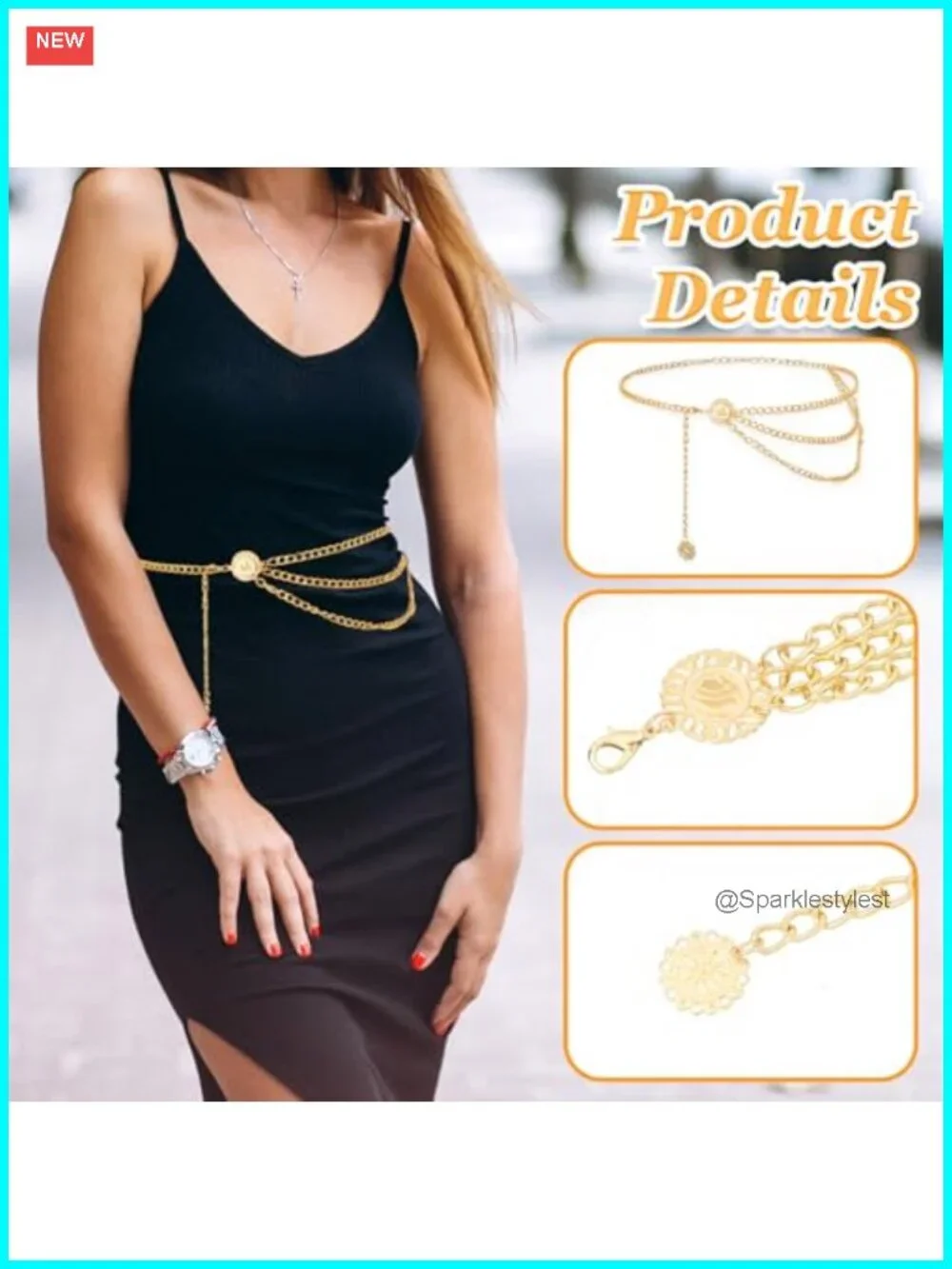 Multilayer Metal Waist Chain Belt Adjustable Iron Alloy Body Jewelry for